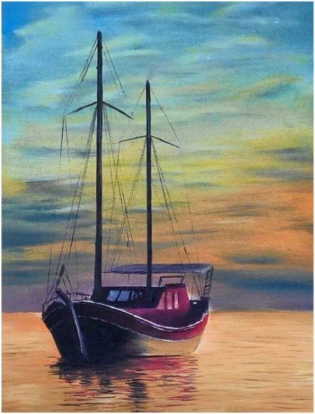 Корабль в море акварель