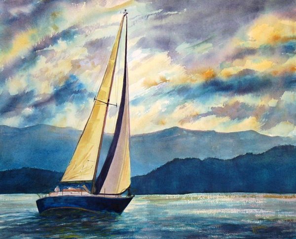 Лодка с парусом картина