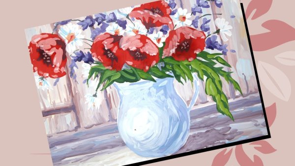 Цветы в вазе гуашью для начинающих