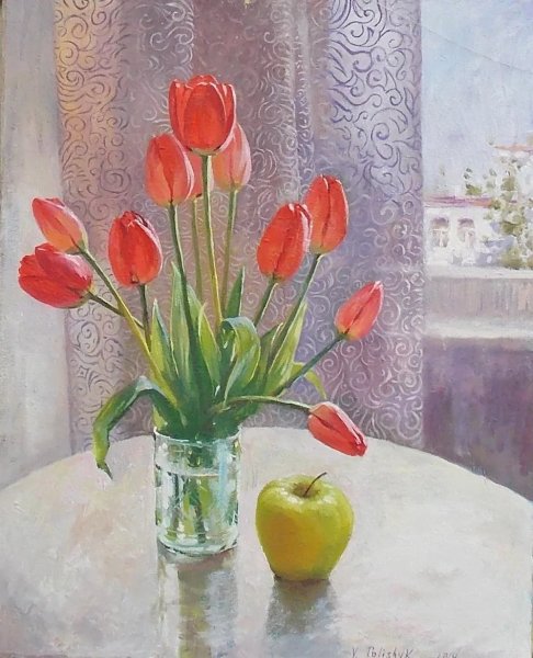 Натюрморт с тюльпанами живопись