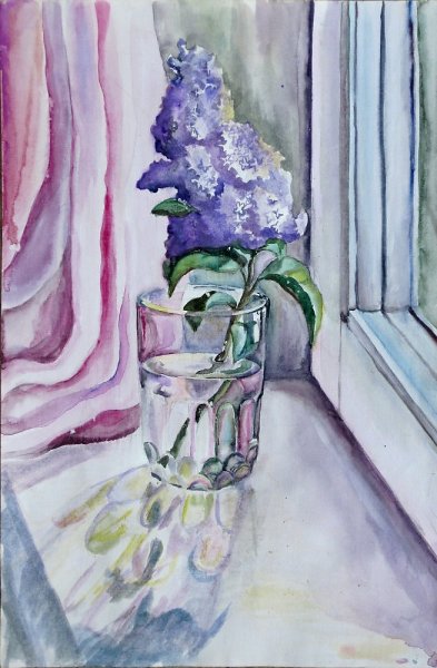 Сирень рисунок акварелью