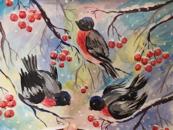 Снегирь гуашью
