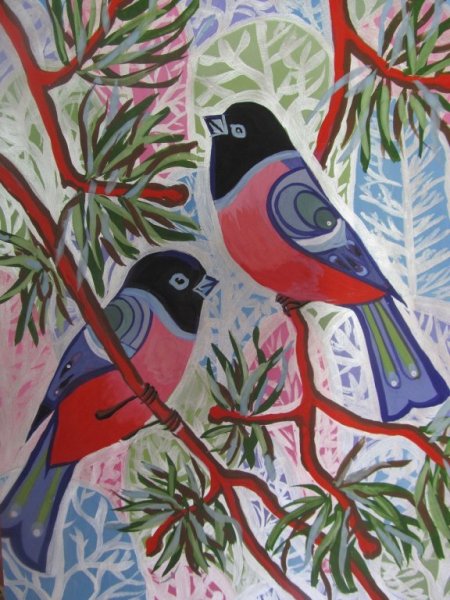 Снегирь гуашью