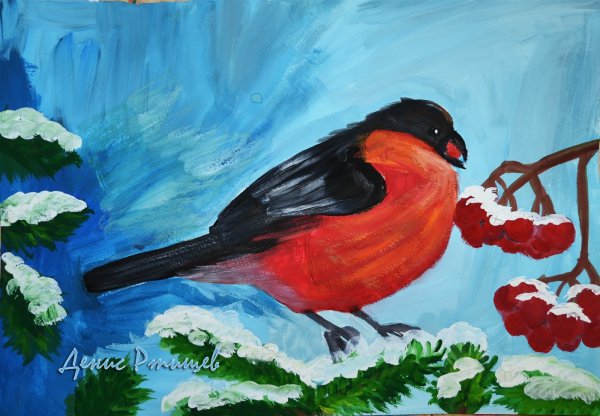 Снегирь красками