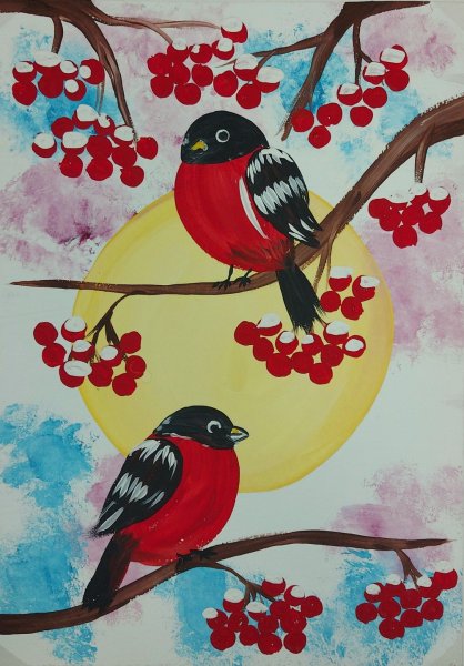 Снегирь гуашью