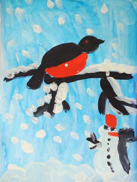 Рисование снегиря гуашью