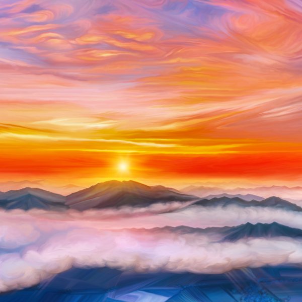 Картина рассвет в горах