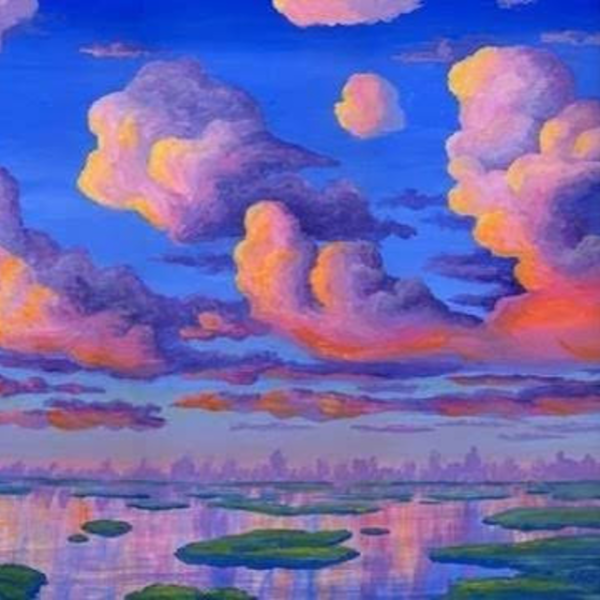 Небо с облаками акриловыми красками