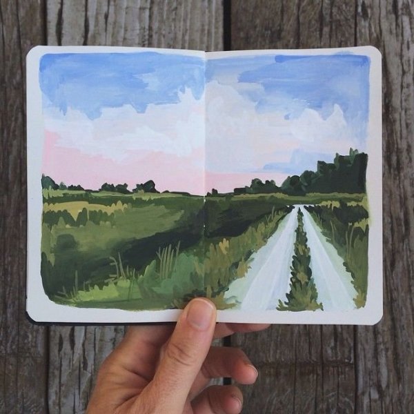 Пейзажи гуашью в скетчбуке