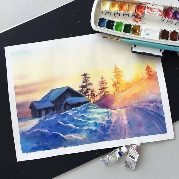 Пейзажи акварелью в скетчбуке