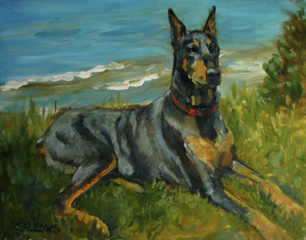 Доберман живопись