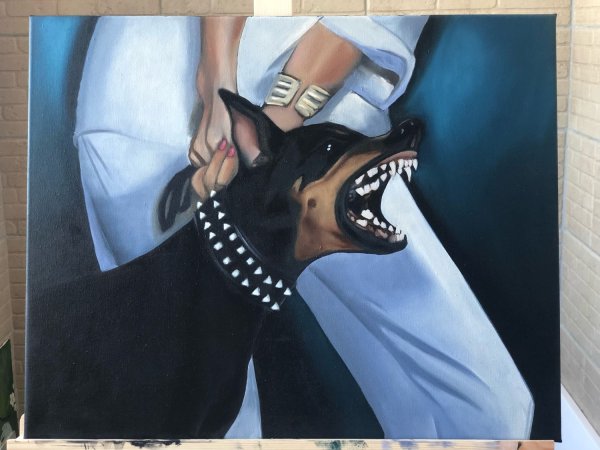 Девушка с доберманами картина