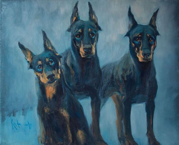 Акварельный Доберман