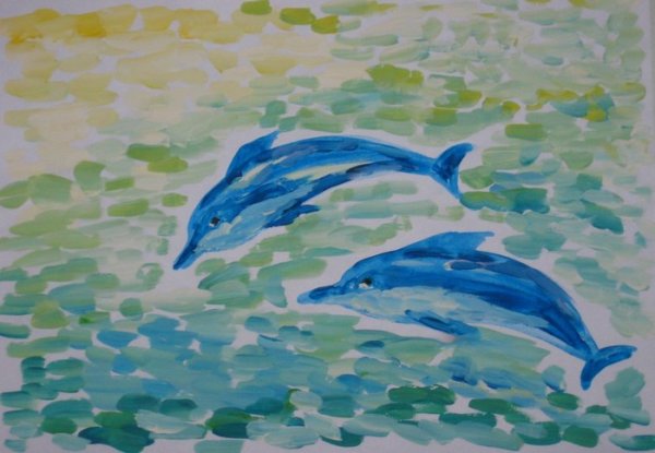 Правополушарное рисование дельфины в море
