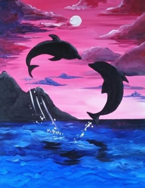 Рисовать дельфинов в море