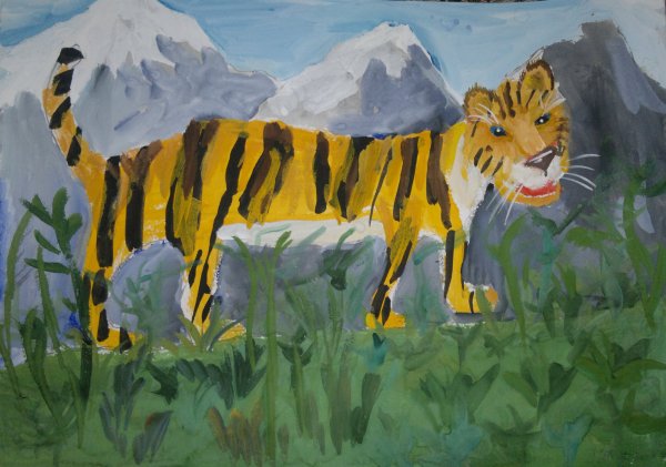 Амурский тигр гуашью