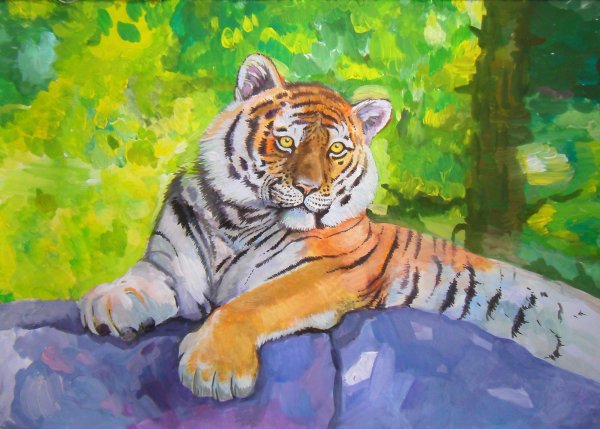 Амурский тигр гуашью