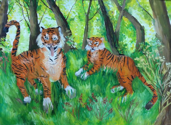 Тигренок гуашью