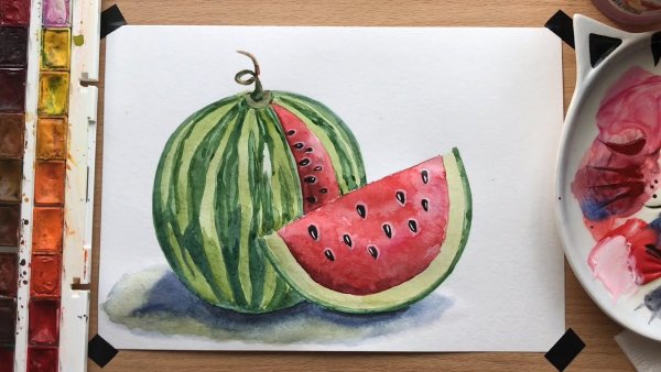 Рисование гуашью Арбуз