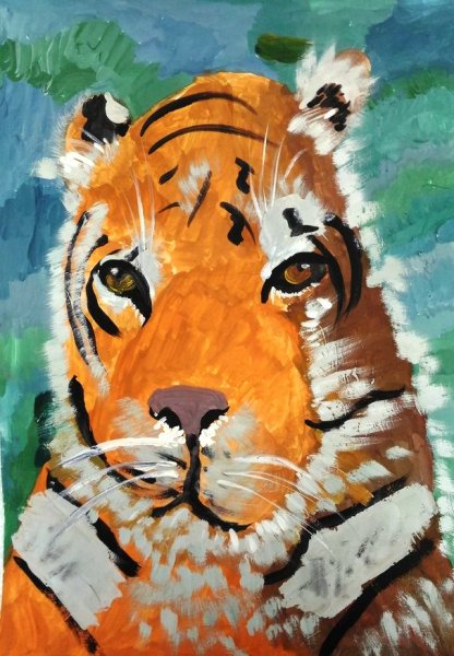 Амурский тигр гуашью