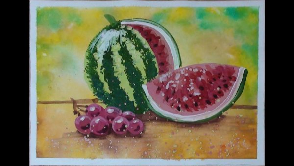 Арбуз гуашью рисуют дети