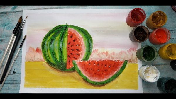 Рисунки из гуаши Арбуз