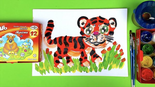 Рисунок тигра красками для детей