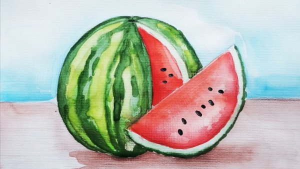 Арбуз рисунок красками