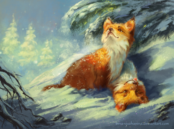 Лис зимой арт