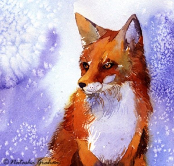 Лиса зимой пастелью