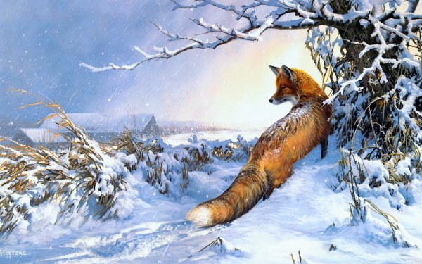 Зимний пейзаж с лисой