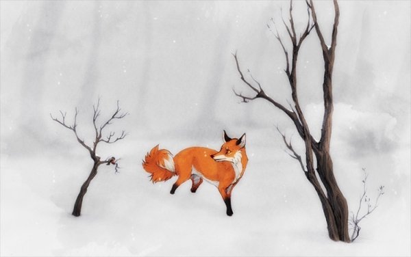 Мультяшная лиса в лесу