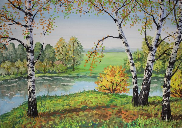 Березовая роща гуашью