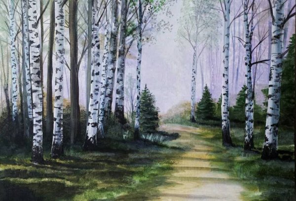 Берёза рисунок гуашью