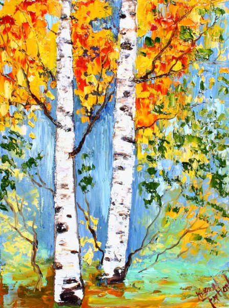 Береза гуашью