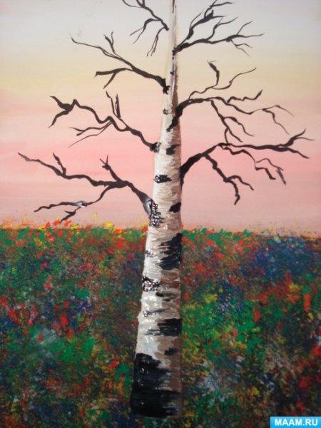 Береза гуашью