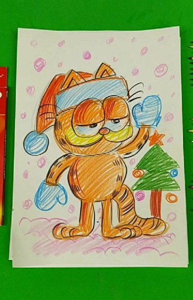 Кот Гарфилд рисунок фломастерами