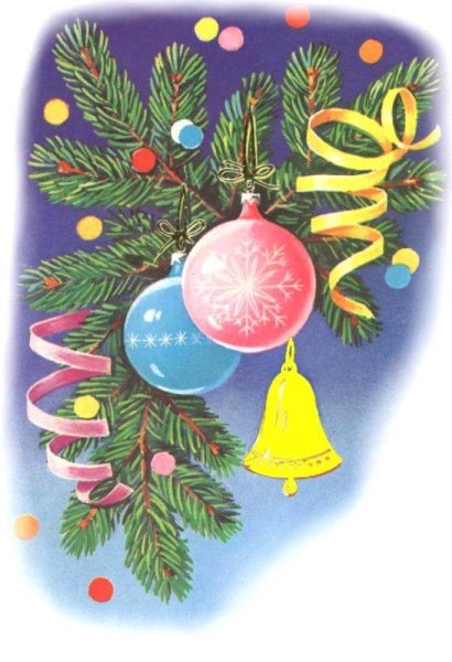 Ветка Новогодняя с игрушками гуашью