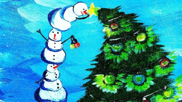 Новогодние рисунки акварелью