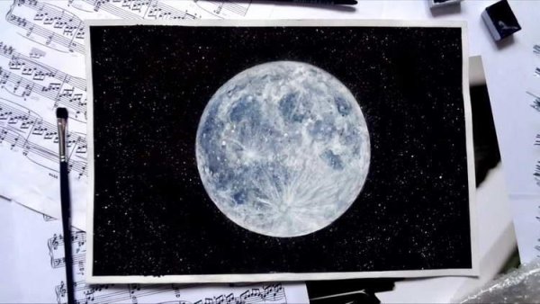 Луна красками пошагово