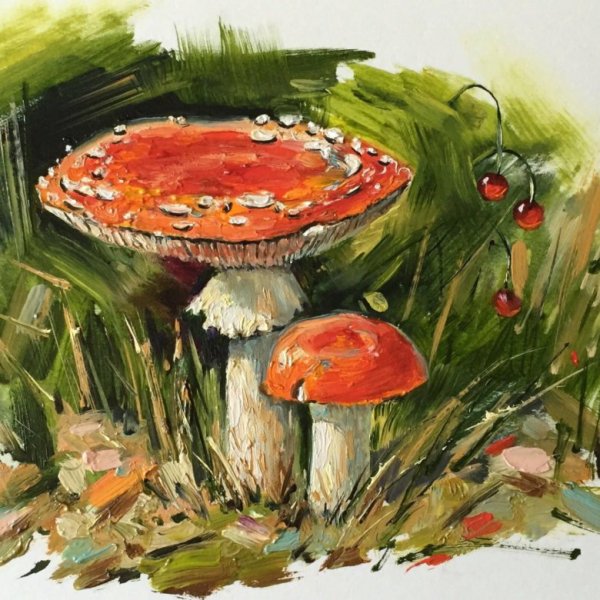 Грибы акварелью