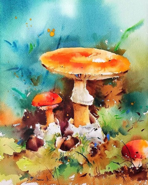 Мухомор акварель Сюзан Веллер