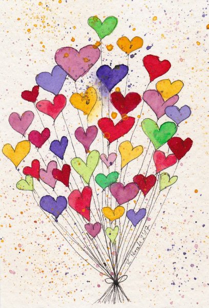 Акварельные открытки на 14 февраля