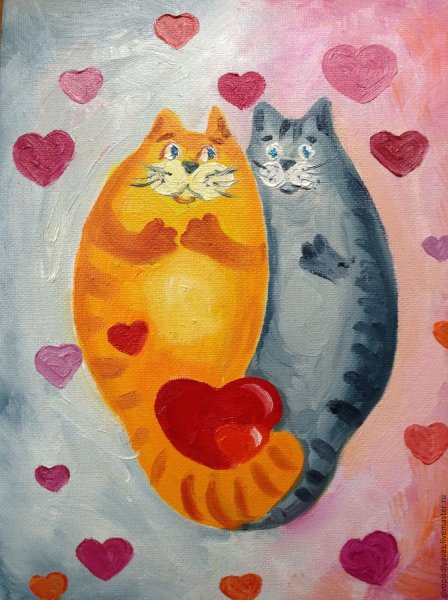 Влюбленные котики рисунок