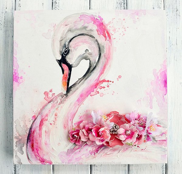 Картина лебеди акварель