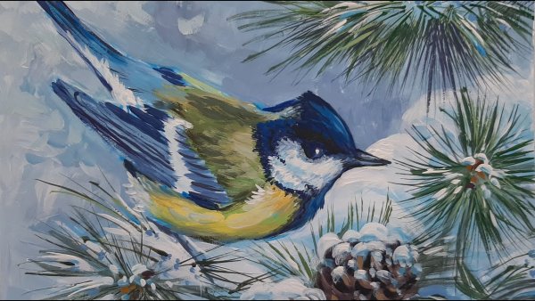 Нарисовать синицу гуашь видео