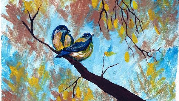 Правополушарное рисование синичка