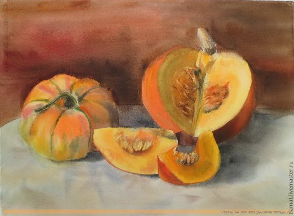 Этюд тыквы акварелью