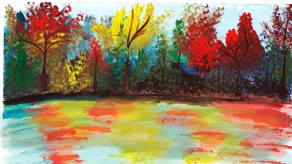 Осенний пейзаж гуашью