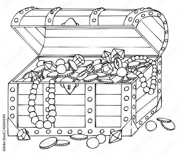 Сундук с золотом раскраска